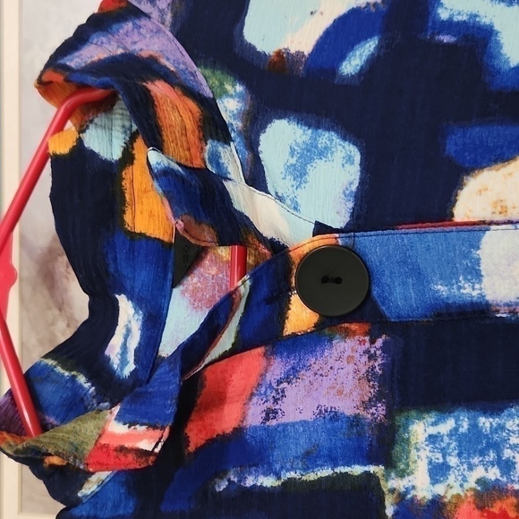 Ali Miles Colorful Abstract Patterned Coat Bell Sleeve Career Artsy Contemporary - Picture 5 of 12